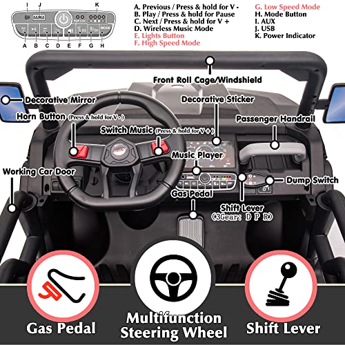sopbost 24V 4x75W 4WD Kids Ride On Truck with Electric Auto Dump Bed 2 Seater Ride On Car with Remote Control 6 Wheels Side by Side Vehicle with EVA Rubber Tires, Black from sopbost