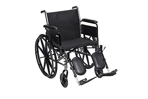 Drive Medical K320DFA-ELR Cruiser III Light Weight Wheelchair with Various Flip Back Arm Styles and Front Rigging Options, Flip Back Removable Full Arms/Elevating Leg Rests, Black, 20 Inch from Drive Medical