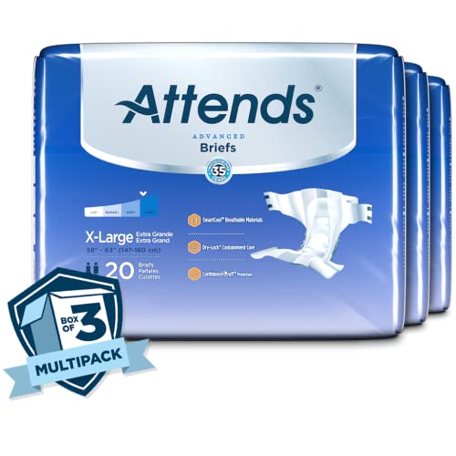 Attends Advanced Briefs with Advanced Dry-Lock Technology for Adult Incontinence Care, XL, Unisex, 20 Count (Pack of 3) by Attends Healthcare Products, Inc.