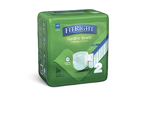 FitRight Stretch Ultra Adult Briefs, Incontinence Diapers with Tabs, Heavy Absorbency, Large/XL/2XL, 51 to 70", 20 Count (Pack of 4) from Medline Industries Healthcare