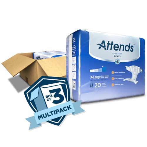 Attends Advanced Briefs with Advanced Dry-Lock Technology for Adult Incontinence Care, XL, Unisex, 20 Count (Pack of 3) by Attends Healthcare Products, Inc.