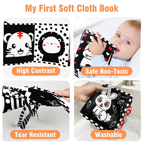 Black White Baby Soft Book - High Contrast Sensory Cloth Book Toy Infant Tummy Time Mirror Toys Folding Crinkle Book Baby Toy Newborn Toy for 0-12 Months Boys Girls Easter Christmas Birthday Baby Gift from FUNNYB&G