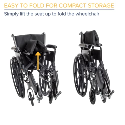 Drive Medical K320DFA-ELR Cruiser III Light Weight Wheelchair with Various Flip Back Arm Styles and Front Rigging Options, Flip Back Removable Full Arms/Elevating Leg Rests, Black, 20 Inch from Drive Medical