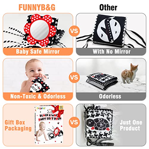 Black White Baby Soft Book - High Contrast Sensory Cloth Book Toy Infant Tummy Time Mirror Toys Folding Crinkle Book Baby Toy Newborn Toy for 0-12 Months Boys Girls Easter Christmas Birthday Baby Gift from FUNNYB&G