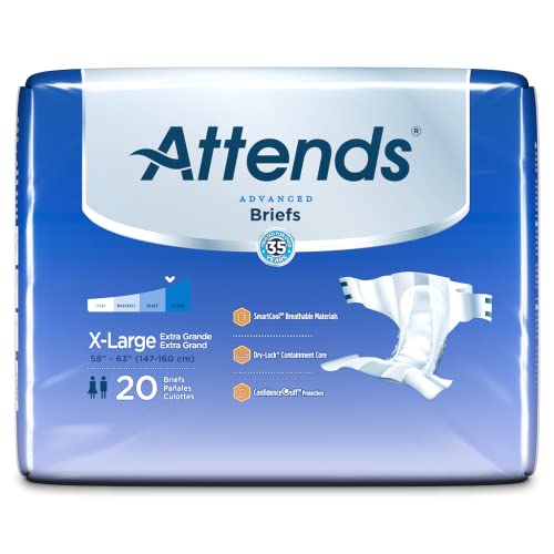 Attends Advanced Briefs with Advanced Dry-Lock Technology for Adult Incontinence Care, XL, Unisex, 20 Count (Pack of 3) by Attends Healthcare Products, Inc.