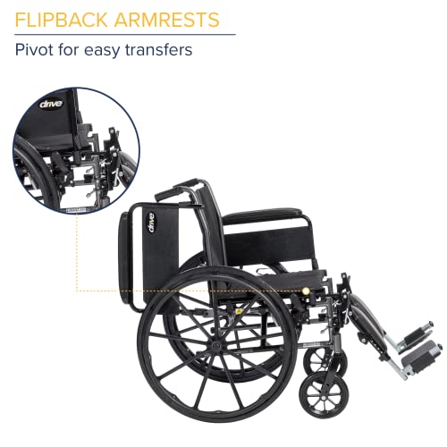 Drive Medical K320DFA-ELR Cruiser III Light Weight Wheelchair with Various Flip Back Arm Styles and Front Rigging Options, Flip Back Removable Full Arms/Elevating Leg Rests, Black, 20 Inch from Drive Medical