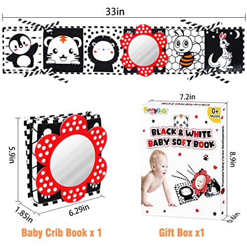 Black White Baby Soft Book - High Contrast Sensory Cloth Book Toy Infant Tummy Time Mirror Toys Folding Crinkle Book Baby Toy Newborn Toy for 0-12 Months Boys Girls Easter Christmas Birthday Baby Gift from FUNNYB&G