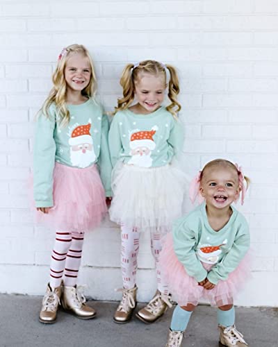 Toddler Girl Boy Christmas Shrit Baby Santa Outfit Crewneck Sweatshirt Long Sleeve Sweater Holiday Sister Matching Clothes 18-24 Months C Santa Print Mint Green from 
