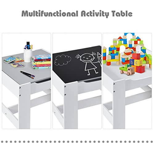 Costzon 3 in 1 Kids Wood Table & 2 Chair Set, Children Activity Table Desk Sets w/Storage Drawer, Detachable Blackboard for Toddlers Drawing Reading Art Playroom, 3-Piece Kid-Sized Furniture (Gray) from Costzon
