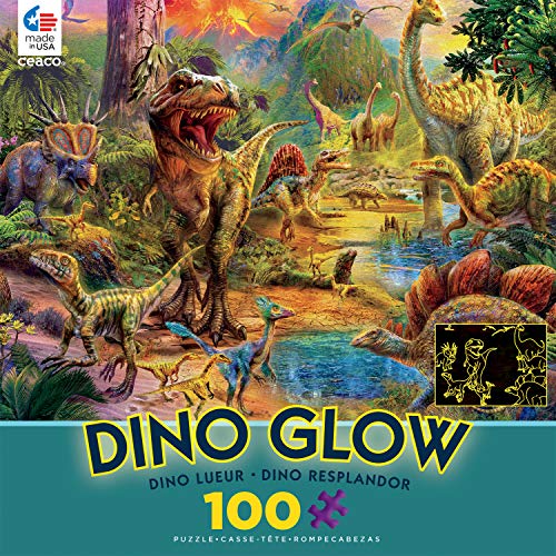 Ceaco - Dino Glow - Glow in The Dark - Dino Landscape -100 Piece Jigsaw Puzzle by Ceaco