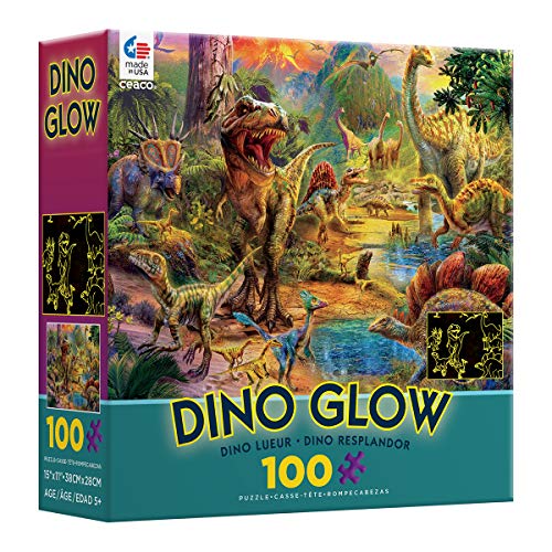 Ceaco - Dino Glow - Glow in The Dark - Dino Landscape -100 Piece Jigsaw Puzzle by Ceaco
