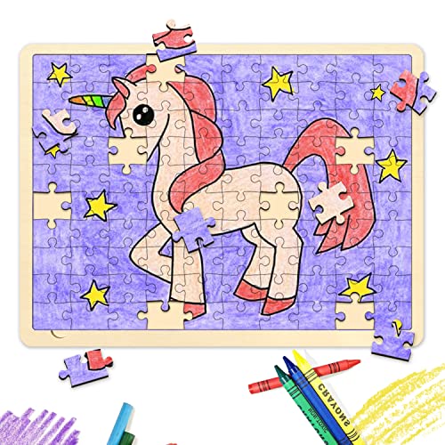 100 Piece Blank Puzzle with Puzzle Tray to Draw on, Each Piece is Unique, Make Your Own Wooden Jigsaw Puzzles, Custom Puzzle 14.2x10.6 Inches for Crafts & DIY by MoinKidz