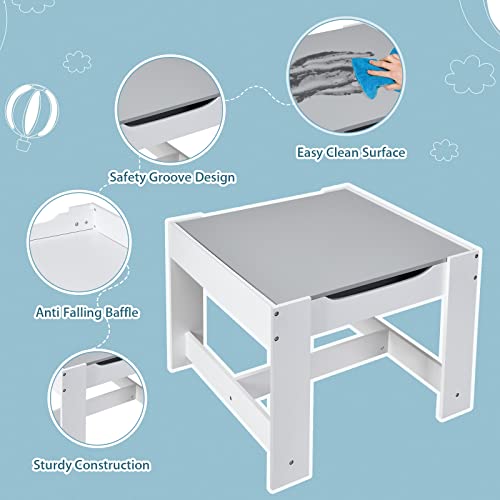 Costzon 3 in 1 Kids Wood Table & 2 Chair Set, Children Activity Table Desk Sets w/Storage Drawer, Detachable Blackboard for Toddlers Drawing Reading Art Playroom, 3-Piece Kid-Sized Furniture (Gray) from Costzon