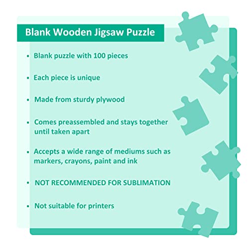 100 Piece Blank Puzzle with Puzzle Tray to Draw on, Each Piece is Unique, Make Your Own Wooden Jigsaw Puzzles, Custom Puzzle 14.2x10.6 Inches for Crafts & DIY by MoinKidz
