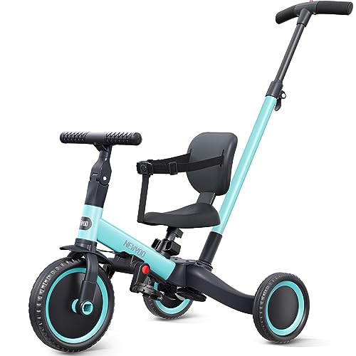newyoo 5 in 1 Toddler Tricycle with Parent Steering Push Handle for 1,2,3 Years Old Boys and Girls, Kids Push Trike, Toddler Bike with Removable Pedals, Adjustable Seat and Handle, Blue, TR007 by newyoo