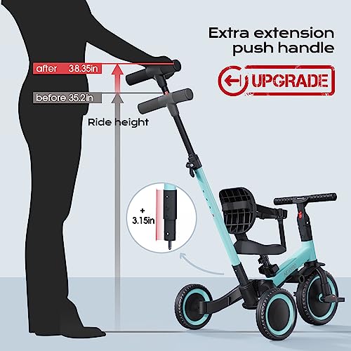 newyoo 5 in 1 Toddler Tricycle with Parent Steering Push Handle for 1,2,3 Years Old Boys and Girls, Kids Push Trike, Toddler Bike with Removable Pedals, Adjustable Seat and Handle, Blue, TR007 by newyoo