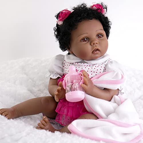 Aori Reborn Baby Dolls Lifelike Weighted Black Girl Doll 22 Inch with Teddy Toy Accessories Best Birthday Set for Girls Age 3 from Aori