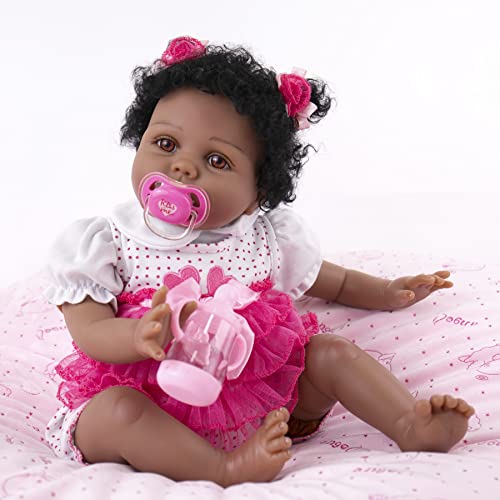 Aori Reborn Baby Dolls Lifelike Weighted Black Girl Doll 22 Inch with Teddy Toy Accessories Best Birthday Set for Girls Age 3 from Aori