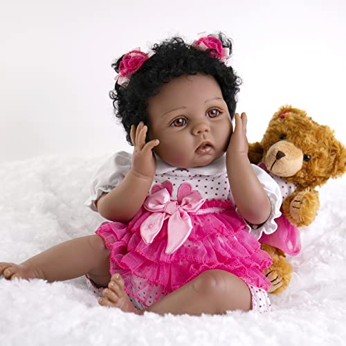 Aori Reborn Baby Dolls Lifelike Weighted Black Girl Doll 22 Inch with Teddy Toy Accessories Best Birthday Set for Girls Age 3 from Aori