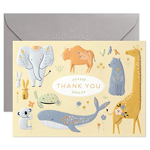 Hallmark Baby Shower Thank You Cards, Painted Animals (20 Cards with Envelopes for Baby Boy or Baby Girl) Elephant, Koala, Giraffe, Whale, Turtle by Hallmark