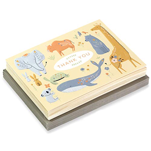 Hallmark Baby Shower Thank You Cards, Painted Animals (20 Cards with Envelopes for Baby Boy or Baby Girl) Elephant, Koala, Giraffe, Whale, Turtle by Hallmark