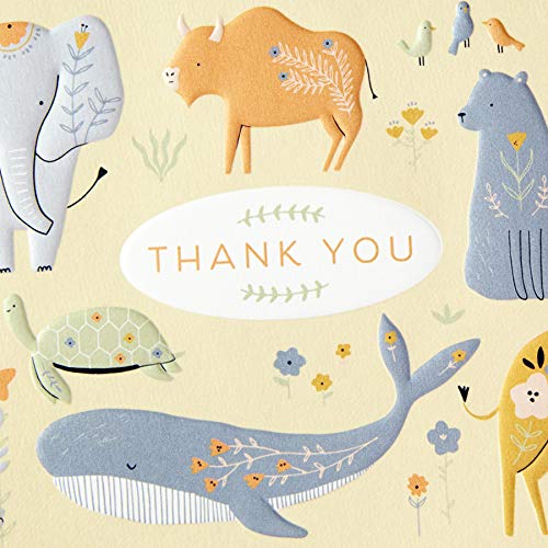 Hallmark Baby Shower Thank You Cards, Painted Animals (20 Cards with Envelopes for Baby Boy or Baby Girl) Elephant, Koala, Giraffe, Whale, Turtle by Hallmark