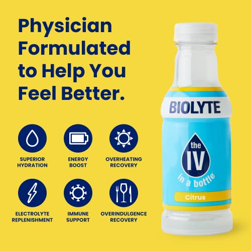 BIOLYTE Electrolyte Drink, Citrus 12 pack | IV Liquid Bottle for Dehydration | Hydration Supplement Drink with B Vitamins | Amino Acid Energy Drinks | Keto-Friendly Natural Low Sugar from RallyBrands, LLC