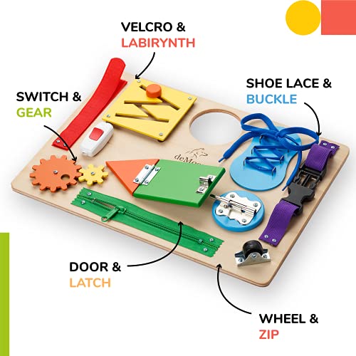 Montessori Busy Board for Toddlers - Wooden Sensory Toys - Toddler Preschool Learning Activities for Fine Motor Skills Travel Toy â Educational Learning Toys for 3 Years Old Boys & Girls from deMoca Busy Board