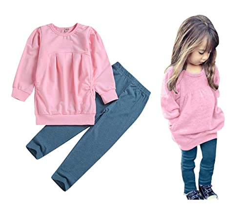 Toddler Girls Clothes Winter Warm Long Sleeve Tops Long Pants Suit Kids Soft Cotton 2Pcs Set (Pink, 3T) from 