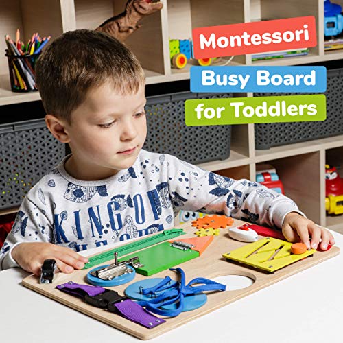 Montessori Busy Board for Toddlers - Wooden Sensory Toys - Toddler Preschool Learning Activities for Fine Motor Skills Travel Toy â Educational Learning Toys for 3 Years Old Boys & Girls from deMoca Busy Board