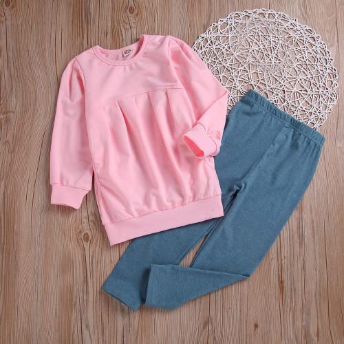 Toddler Girls Clothes Winter Warm Long Sleeve Tops Long Pants Suit Kids Soft Cotton 2Pcs Set (Pink, 3T) from 