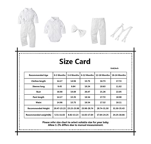 Christening Clothes Wedding Tuxedo Outfit Baby Boys Formal Suit Gentleman Bowtie Long Sleeve Suit(White Suspenders,0-3 Months) by 