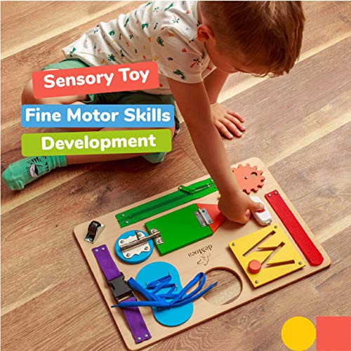 Montessori Busy Board for Toddlers - Wooden Sensory Toys - Toddler Preschool Learning Activities for Fine Motor Skills Travel Toy â Educational Learning Toys for 3 Years Old Boys & Girls from deMoca Busy Board