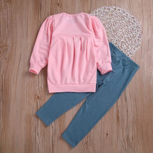 Toddler Girls Clothes Winter Warm Long Sleeve Tops Long Pants Suit Kids Soft Cotton 2Pcs Set (Pink, 3T) from 