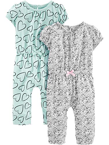 Simple Joys by Carter's Toddler Girls' Fashion Jumpsuits, Pack of 2, Blue/Grey, Hearts, 18 Months by Carter's Simple Joys - Private Label
