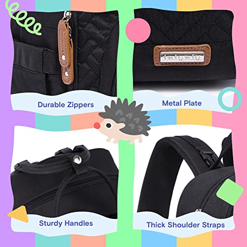 iniuniu Diaper Bag Backpack, 4 in 1 kit Large Unisex Baby Bags for Boys Girls, Waterproof Travel Back Pack with Diaper Pouch, Washable Changing Pad, Pacifier Case and Stroller Straps, Black by iniuniu