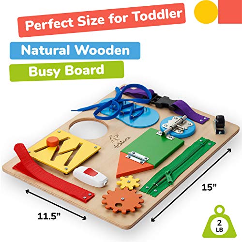 Montessori Busy Board for Toddlers - Wooden Sensory Toys - Toddler Preschool Learning Activities for Fine Motor Skills Travel Toy â Educational Learning Toys for 3 Years Old Boys & Girls from deMoca Busy Board