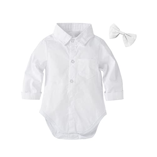 Christening Clothes Wedding Tuxedo Outfit Baby Boys Formal Suit Gentleman Bowtie Long Sleeve Suit(White Suspenders,0-3 Months) by 