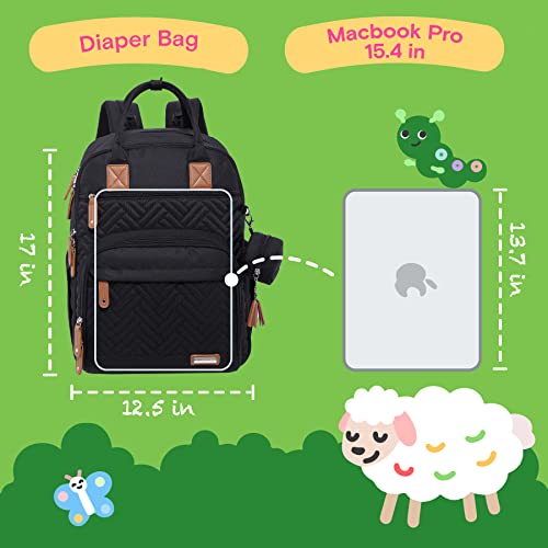 iniuniu Diaper Bag Backpack, 4 in 1 kit Large Unisex Baby Bags for Boys Girls, Waterproof Travel Back Pack with Diaper Pouch, Washable Changing Pad, Pacifier Case and Stroller Straps, Black by iniuniu