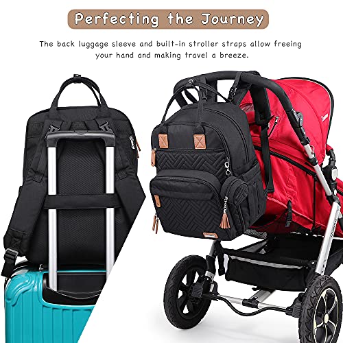 iniuniu Diaper Bag Backpack, 4 in 1 kit Large Unisex Baby Bags for Boys Girls, Waterproof Travel Back Pack with Diaper Pouch, Washable Changing Pad, Pacifier Case and Stroller Straps, Black by iniuniu