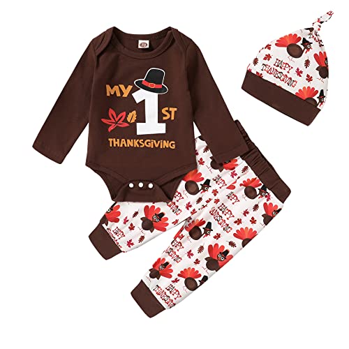 My First Thanksgiving Infant Baby Girls Boys Outfits Letter Print Romper+Turkey Pants+Hat 3PCS Clothes Set(My First Thanksgiving-A,12-18 Months) from 