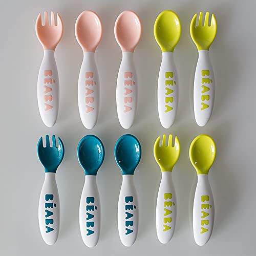 BEABA Toddler Self Feeding Cutlery, Toddler Cutlery, Toddler Utensils, Fork and Spoon Set of 10, BPA, Lead and Phthalate Free, Assorted from BEABA