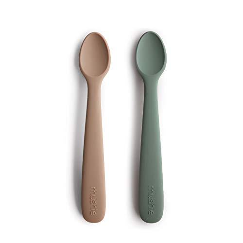 mushie Silicone Baby Feeding Spoons | 2 Pack (Dried Thyme/Natural) by mushie