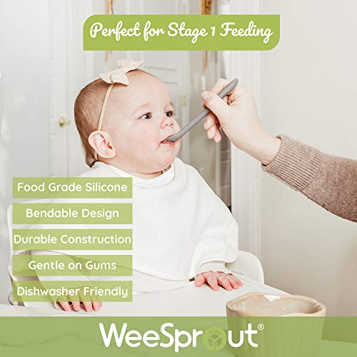 WeeSprout Silicone Baby Spoons - First Stage Feeding Spoons for Infants, Soft-Tip Easy on Gums, Bendable Design Encourages Self-Feeding, Ultra-Durable & Unbreakable, Dishwasher & Boil-Proof, Set of 3 by WeeSprout