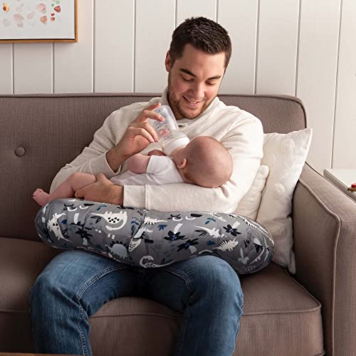 Boppy Nursing Pillow and PositionerâOriginal | Gray Dinosaurs with White, Black and Blue | Breastfeeding, Bottle Feeding, Baby Support | With Removable Cotton Blend Cover | Awake-Time Support from AmazonUs/BOPB7