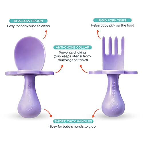 Grabease Baby and Toddler Self-Feeding Utensils â Spoon and Fork Set for Baby-Led Weaning â Made of Non-Toxic Plastic â Featuring Protective Barriers to Prevent Choking and Gagging by Elli&Nooli