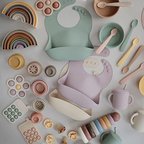 mushie Silicone Baby Feeding Spoons | 2 Pack (Dried Thyme/Natural) by mushie