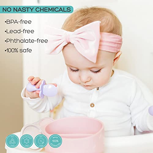 Grabease Baby and Toddler Self-Feeding Utensils â Spoon and Fork Set for Baby-Led Weaning â Made of Non-Toxic Plastic â Featuring Protective Barriers to Prevent Choking and Gagging by Elli&Nooli