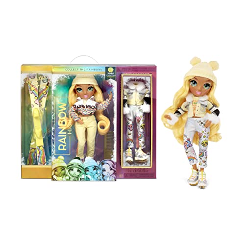 Rainbow High Winter Break Sunny Madison â Yellow Fashion Doll and Playset with 2 Designer Outfits, Pair of Skis & Accessories by MGA Entertainment