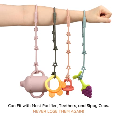 Toy Safety Straps, Adjustable Stretchable Sippy Cup Straps, Sippy Bottles or Pacifier to Stroller, Highchair, Car Seat, Hanging Basket (Blush,Muted,Clay,Gray) from Nearbyme